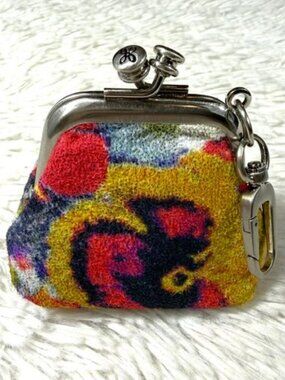 HOBO Genuine Leather Shimmer Finish Floral Kisslock Coin Purse Bag Fob Key Chain